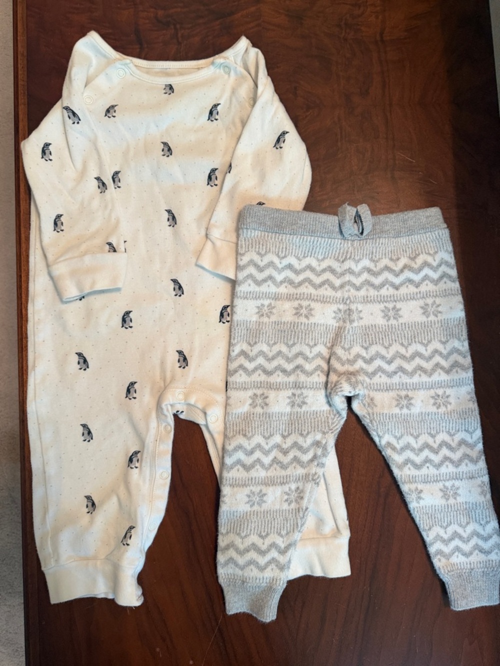 Janie and Jack Baby Penguin One Piece and Gray Fair Isle Knit Pants Set